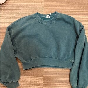 Teal Cropped Sweatshirt and Flare Sweatpants